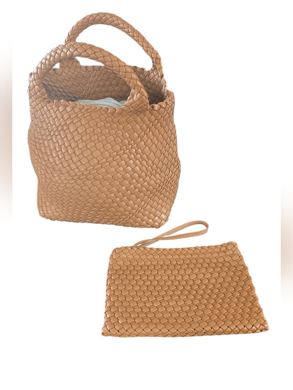 Woven Tote with Removable Wristlet - Tan